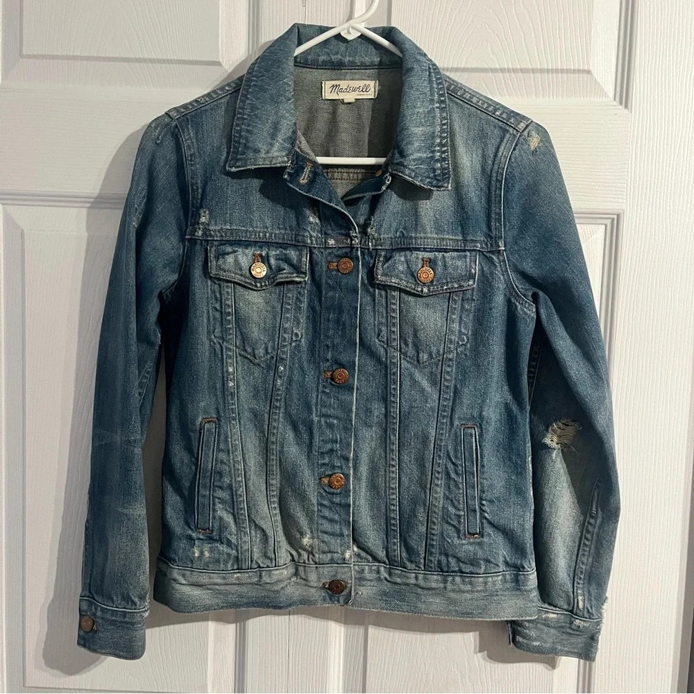 Madewell Jacket S Ellery Wash Blue Distressed Medium